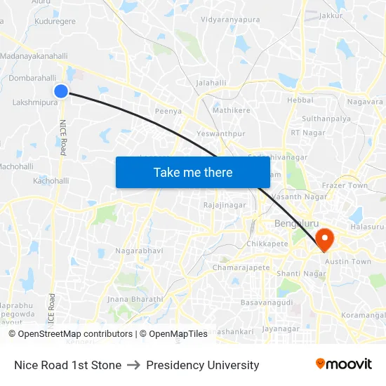 Nice Road 1st Stone to Presidency University map