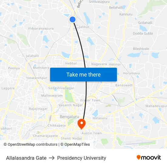 Allalasandra Gate to Presidency University map