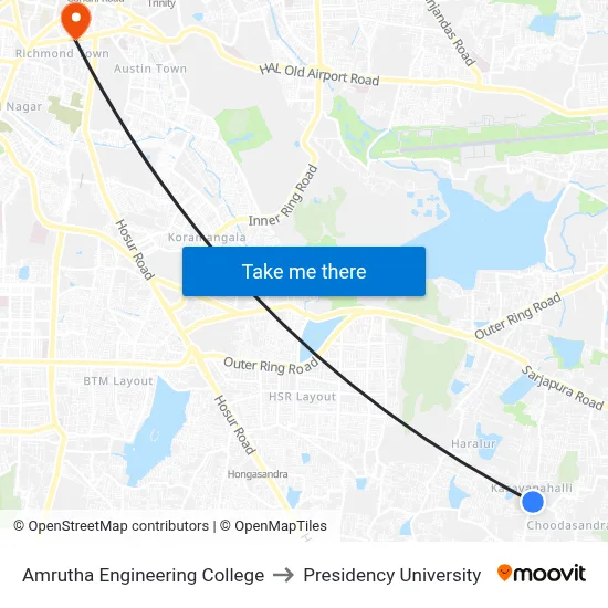 Amrutha Engineering College to Presidency University map