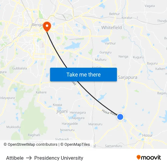 Attibele to Presidency University map