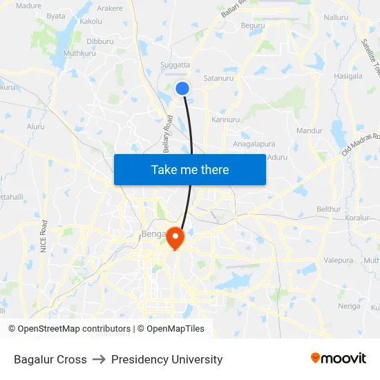 Bagalur Cross to Presidency University map