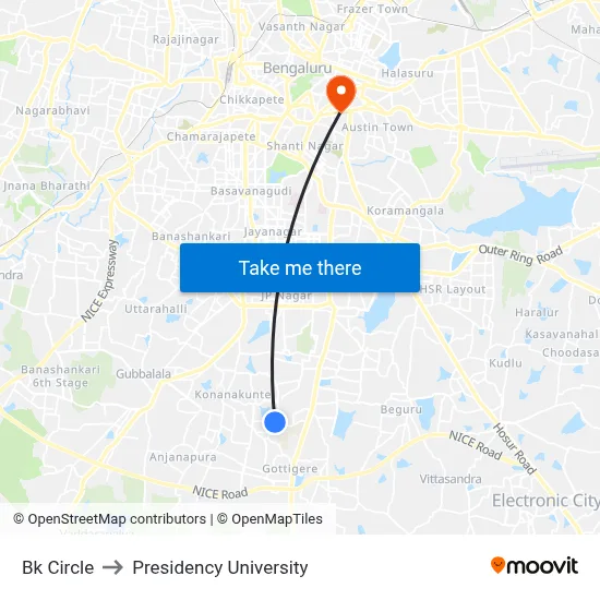 Bk Circle to Presidency University map
