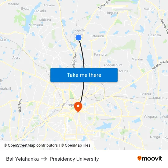 Bsf Yelahanka to Presidency University map