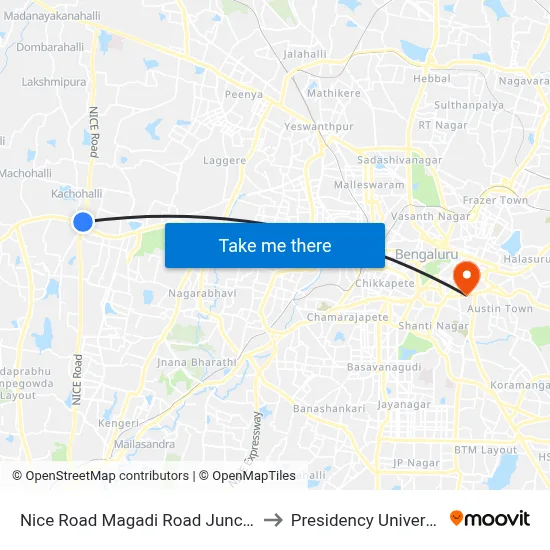 Nice Road Magadi Road Junction to Presidency University map