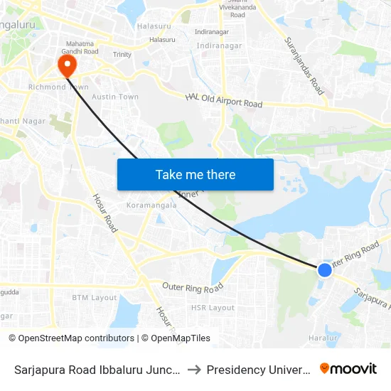 Sarjapura Road Ibbaluru Junction to Presidency University map