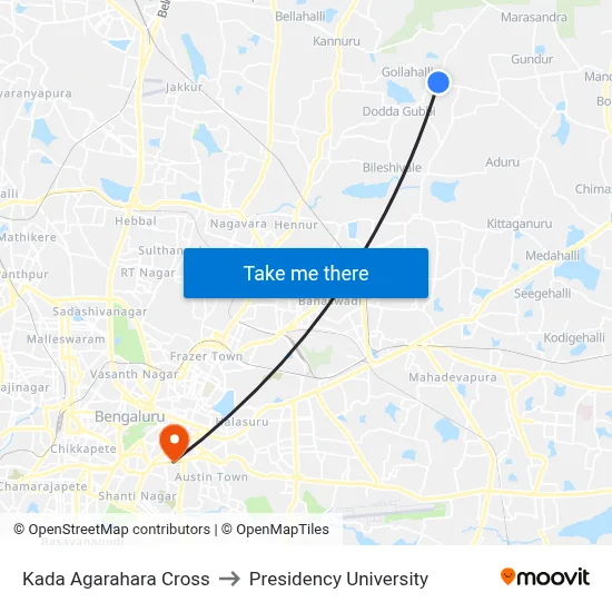 Kada Agarahara Cross to Presidency University map