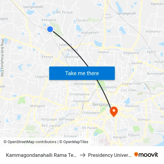 Kammagondanahalli Rama Temple to Presidency University map