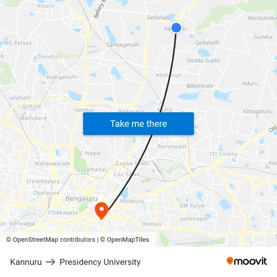 Kannuru to Presidency University map