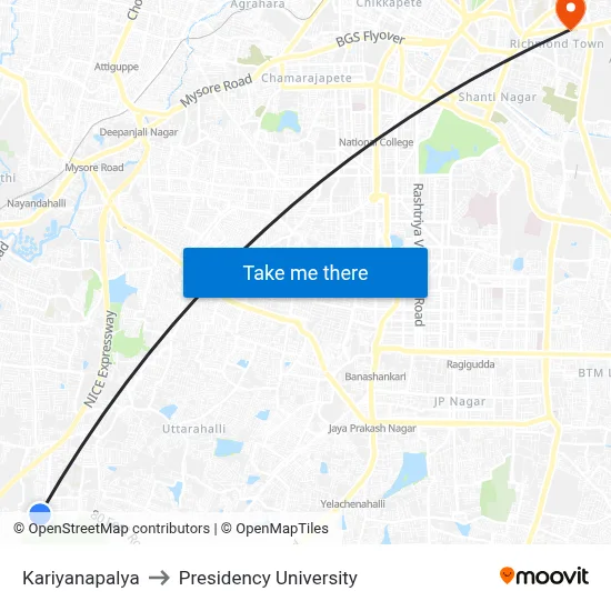 Kariyanapalya to Presidency University map