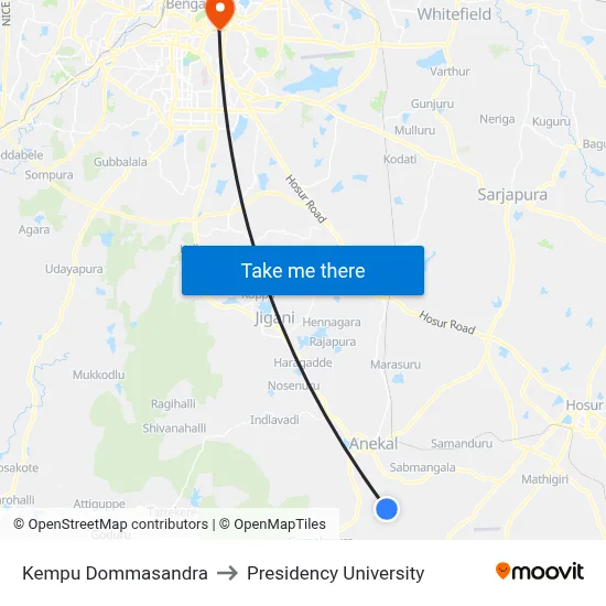 Kempu Dommasandra to Presidency University map