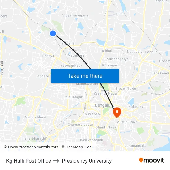 Kg Halli Post Office to Presidency University map
