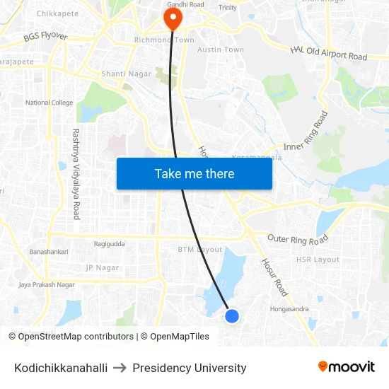 Kodichikkanahalli to Presidency University map