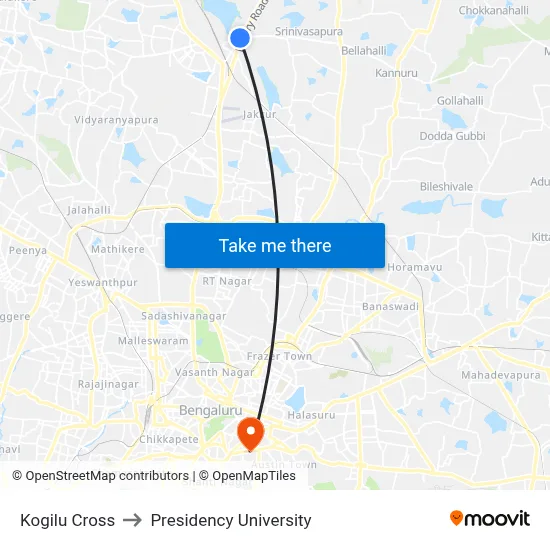Kogilu Cross to Presidency University map