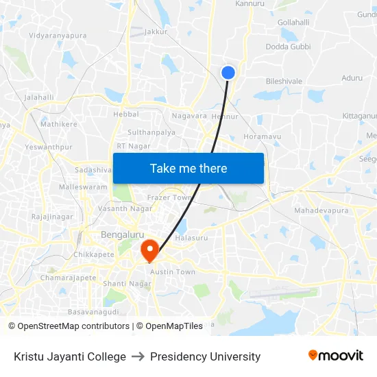 Kristu Jayanti College to Presidency University map