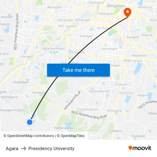 Agara to Presidency University map