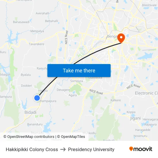 Hakkipikki Colony Cross to Presidency University map