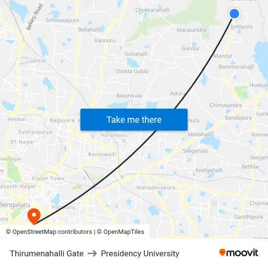 Thirumenahalli Gate to Presidency University map
