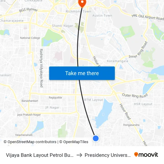 Vijaya Bank Layout Petrol Bunk to Presidency University map