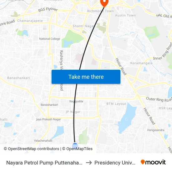 Nayara Petrol Pump Puttenahalli Lake to Presidency University map