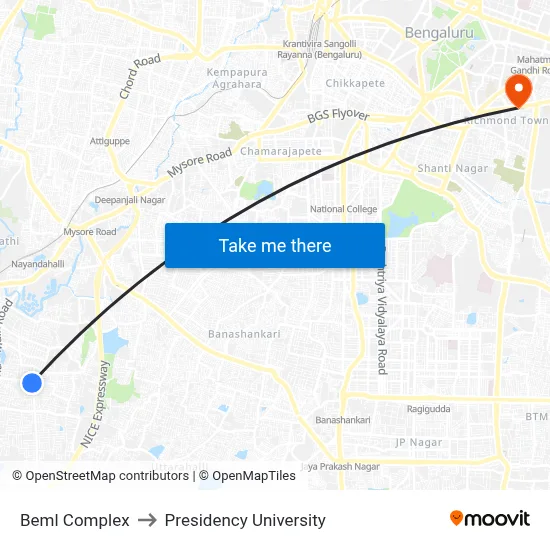 Beml Complex to Presidency University map