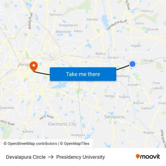 Devalapura Circle to Presidency University map