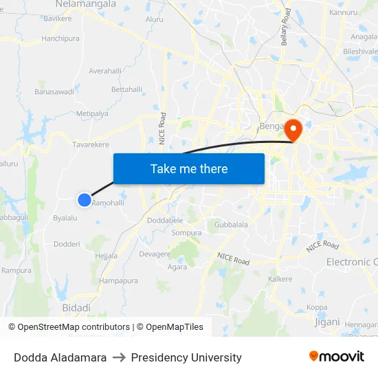 Dodda Aladamara to Presidency University map