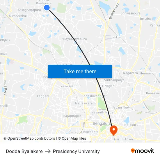 Dodda Byalakere to Presidency University map