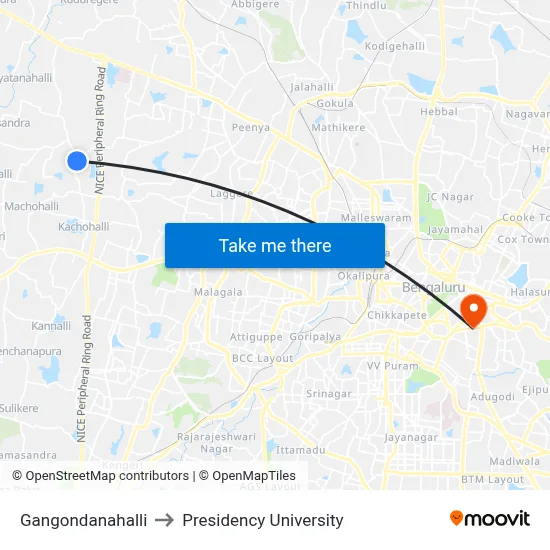 Gangondanahalli to Presidency University map