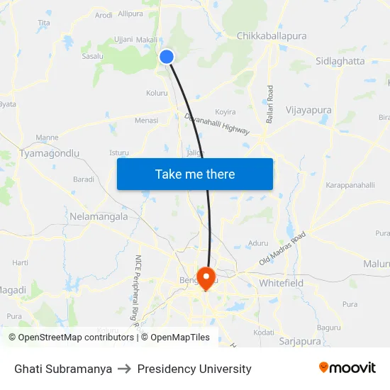 Ghati Subramanya to Presidency University map