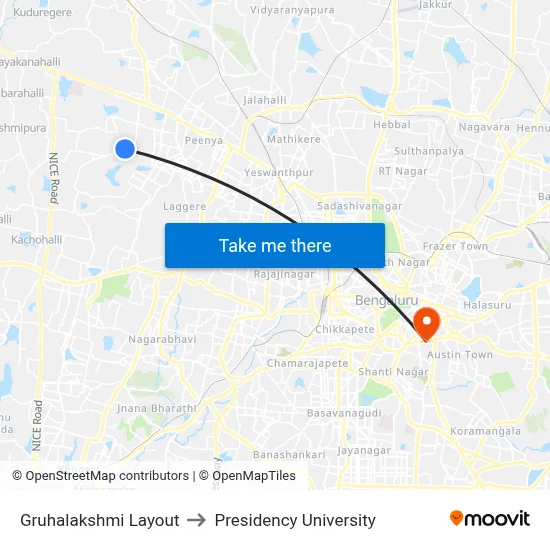 Gruhalakshmi Layout to Presidency University map