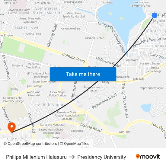 Philips Millenium Halasuru to Presidency University map