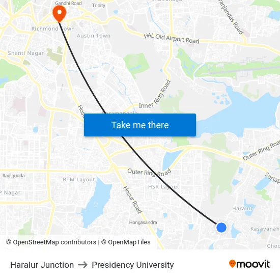 Haralur Junction to Presidency University map