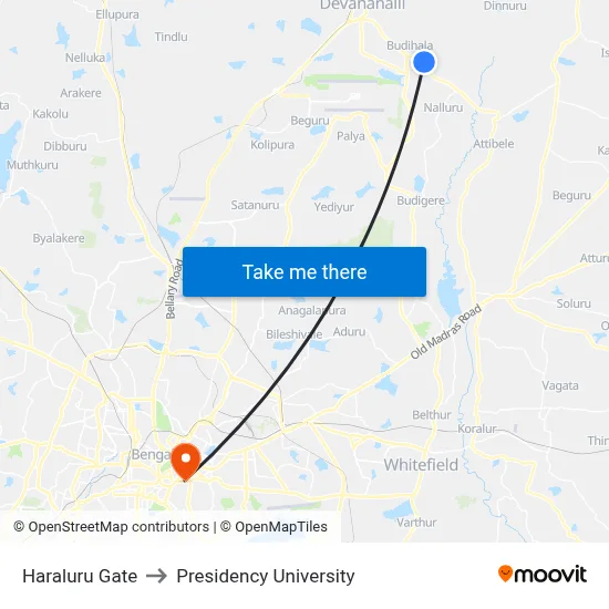 Haraluru Gate to Presidency University map