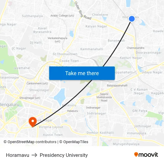 Horamavu to Presidency University map