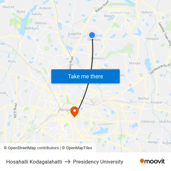 Hosahalli Kodagalahatti to Presidency University map