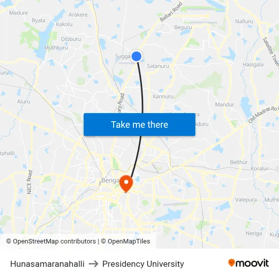 Hunasamaranahalli to Presidency University map