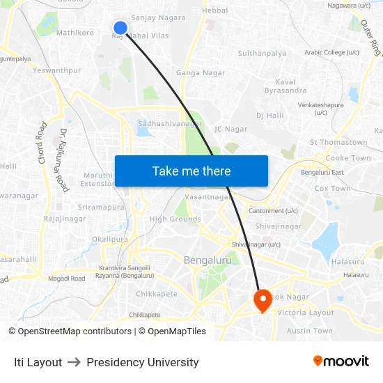Iti Layout to Presidency University map