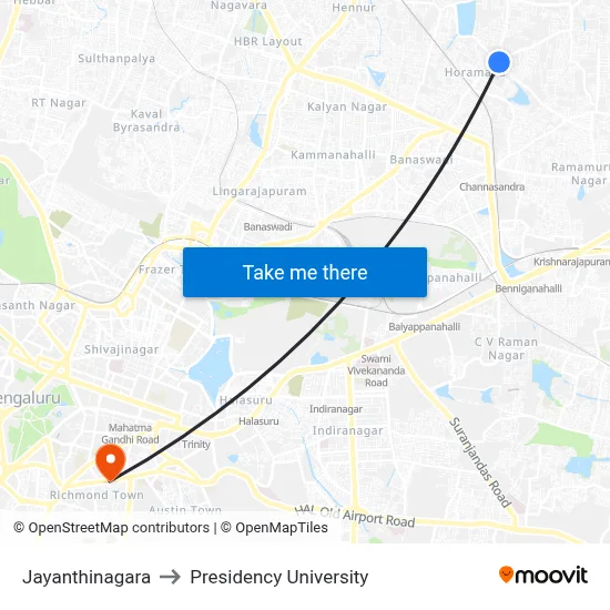 Jayanthinagara to Presidency University map