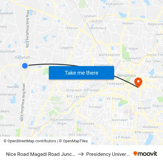 Nice Road Magadi Road Junction to Presidency University map