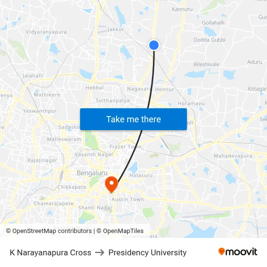 K Narayanapura Cross to Presidency University map