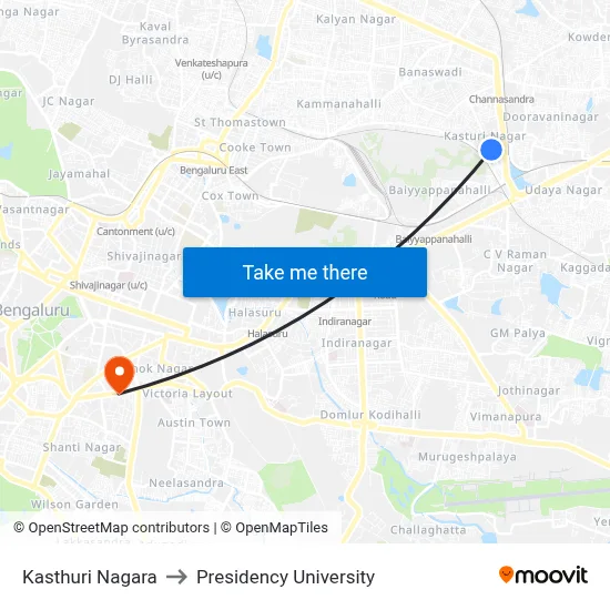 Kasthuri Nagara to Presidency University map