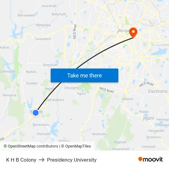 K H B Colony to Presidency University map