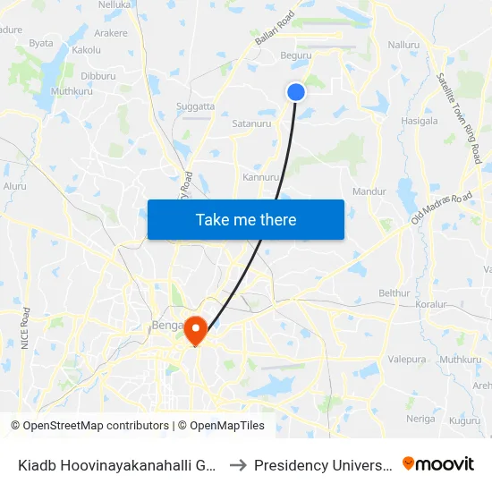 Kiadb Hoovinayakanahalli Gate to Presidency University map
