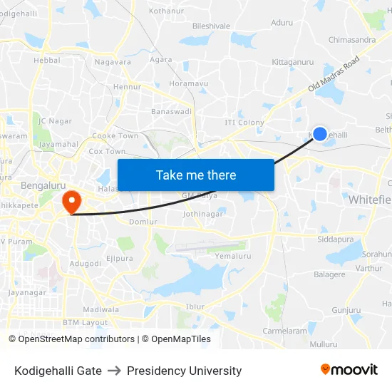 Kodigehalli Gate to Presidency University map