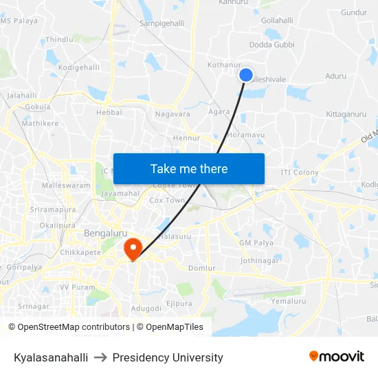 Kyalasanahalli to Presidency University map