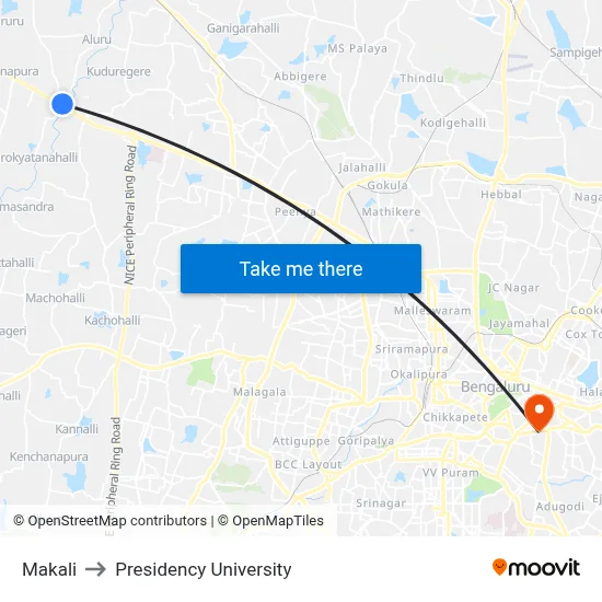 Makali to Presidency University map