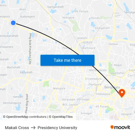 Makali Cross to Presidency University map