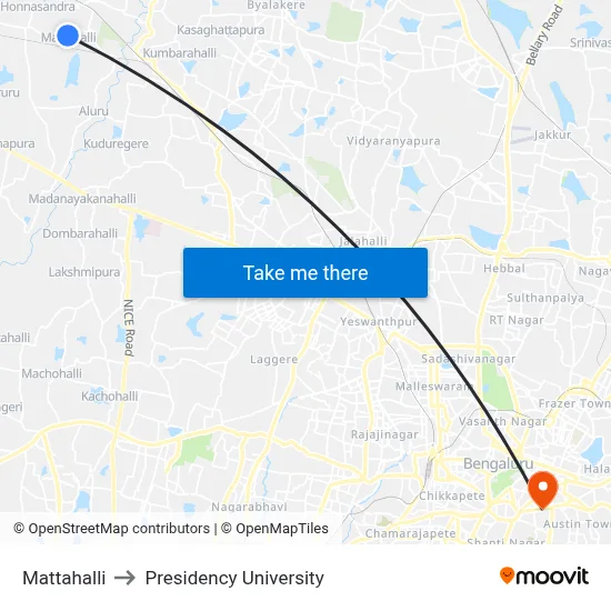 Mattahalli to Presidency University map