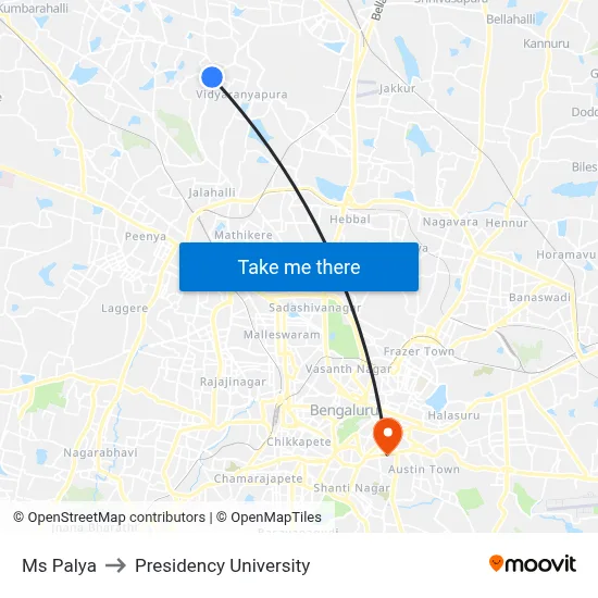 Ms Palya to Presidency University map