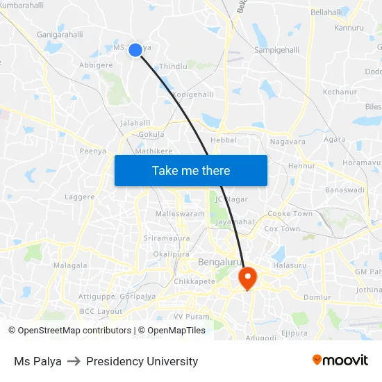 Ms Palya to Presidency University map